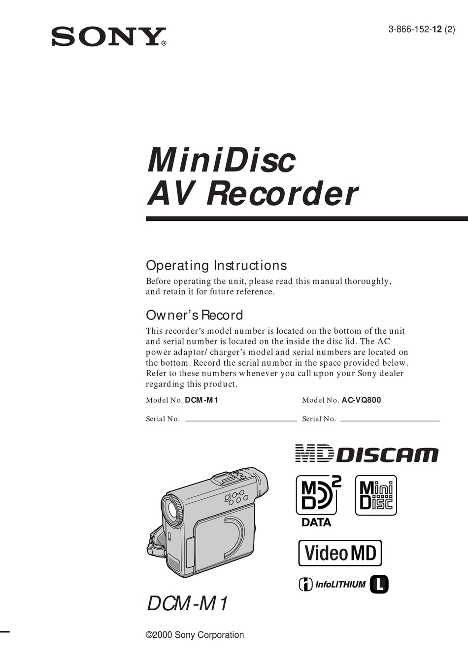 SONY DCMM1 OPERATING INSTRUCTIONS MANUAL Pdf Download ManualsLib