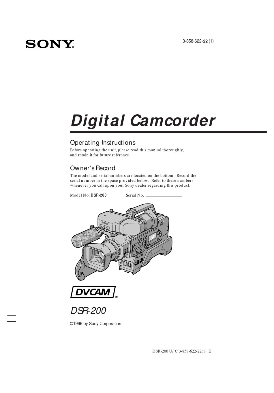 Sony Dsr 200 Operating Instructions Manual Pdf Download Manualslib