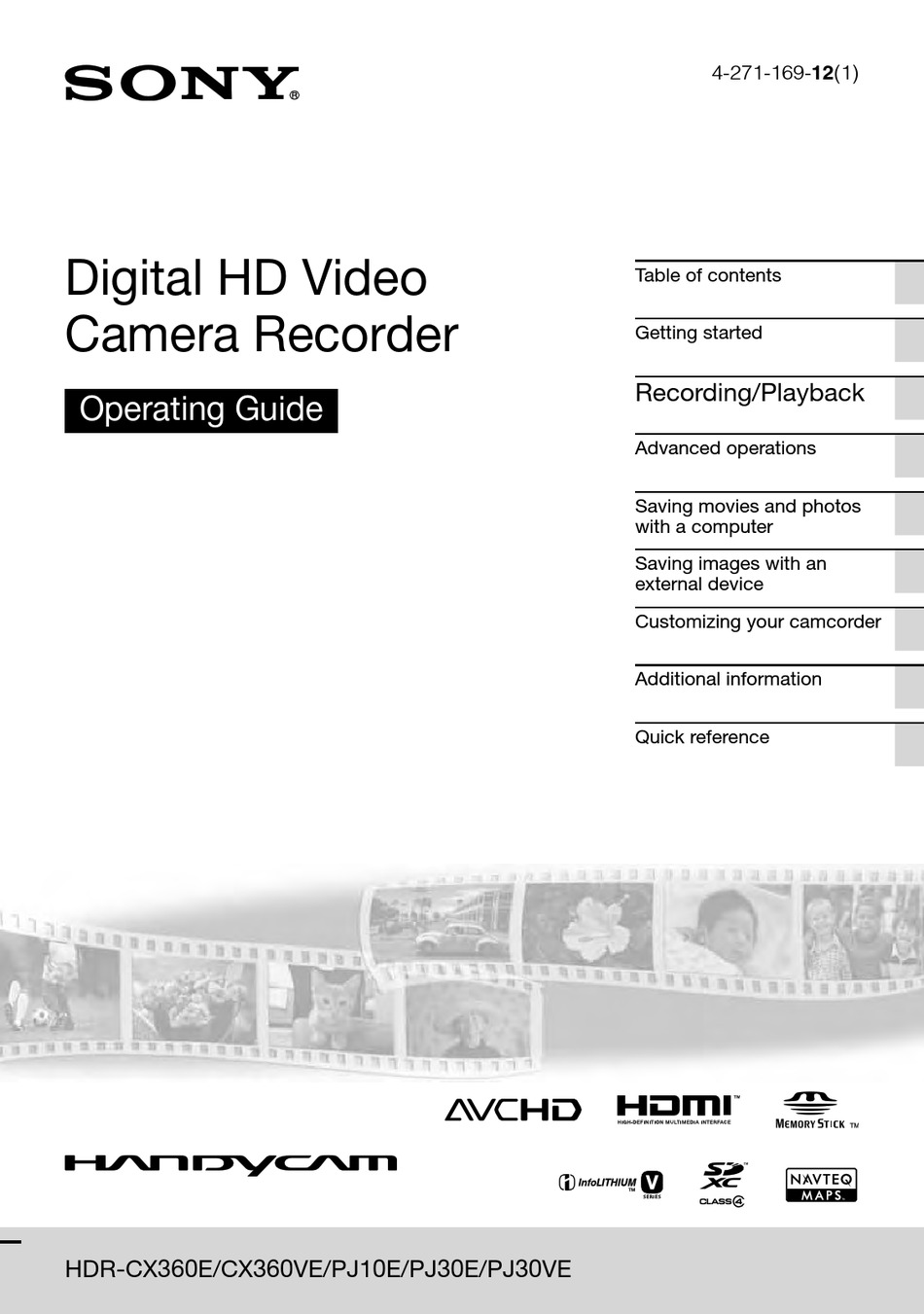SONY HDR-CX360E OPERATING MANUAL Pdf Download | ManualsLib