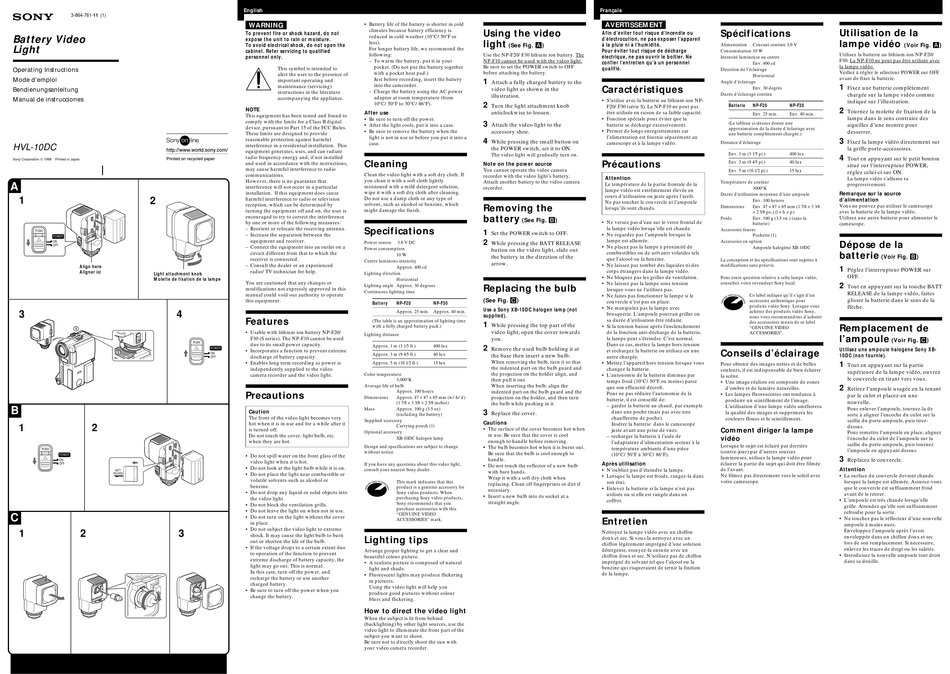 SONY HVL-10DC OPERATING INSTRUCTIONS Pdf Download | ManualsLib