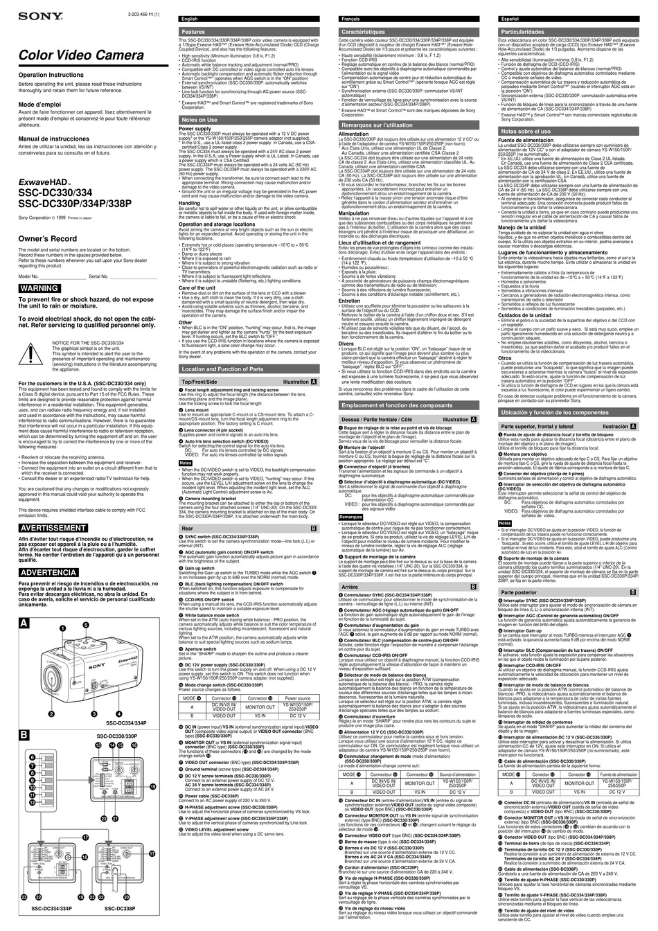 SONY EXWAVEHAD SSC-DC330 OPERATING INSTRUCTIONS Pdf Download | ManualsLib