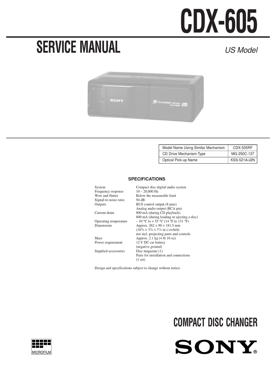 SONY CDX-605 PRIMARY SERVICE MANUAL Pdf Download | ManualsLib