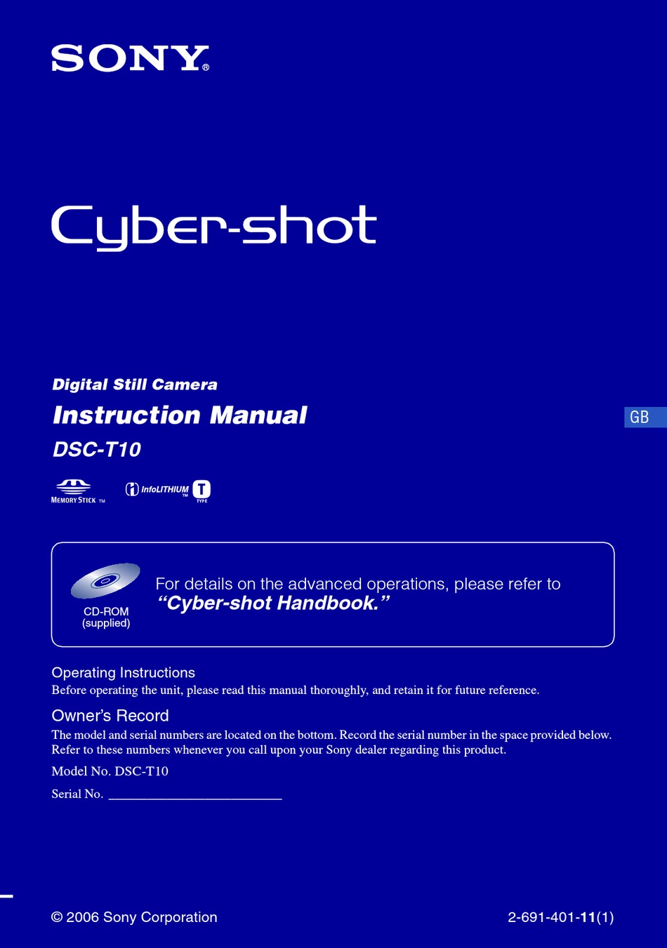 SONY DSCT10 CYBERSHOT INSTRUCTION MANUAL Pdf Download ManualsLib