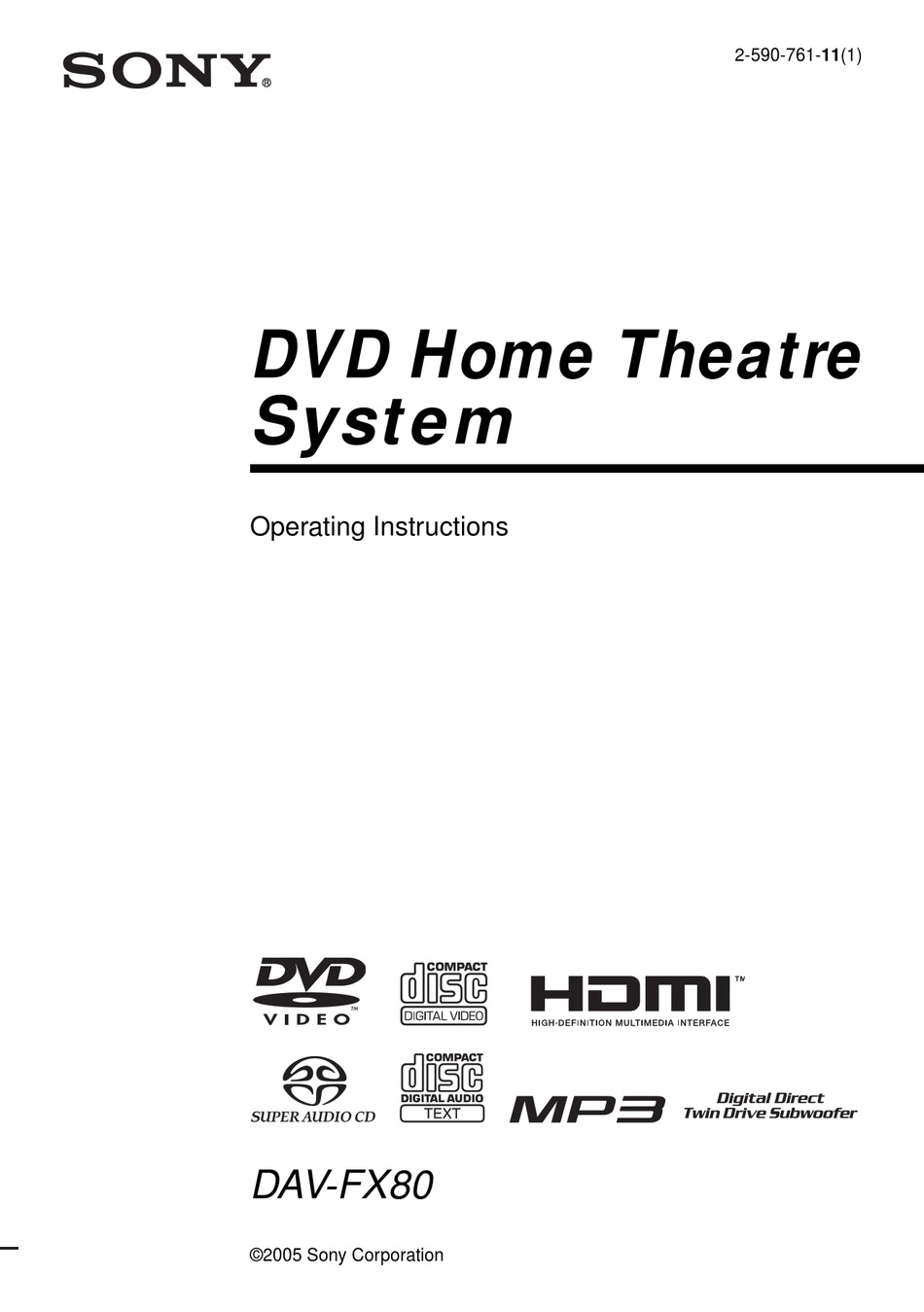 SONY DAV-FX80 OPERATING INSTRUCTIONS MANUAL Pdf Download | ManualsLib