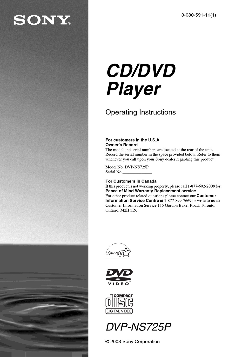 sony dvd player dvp-ns628p user manual