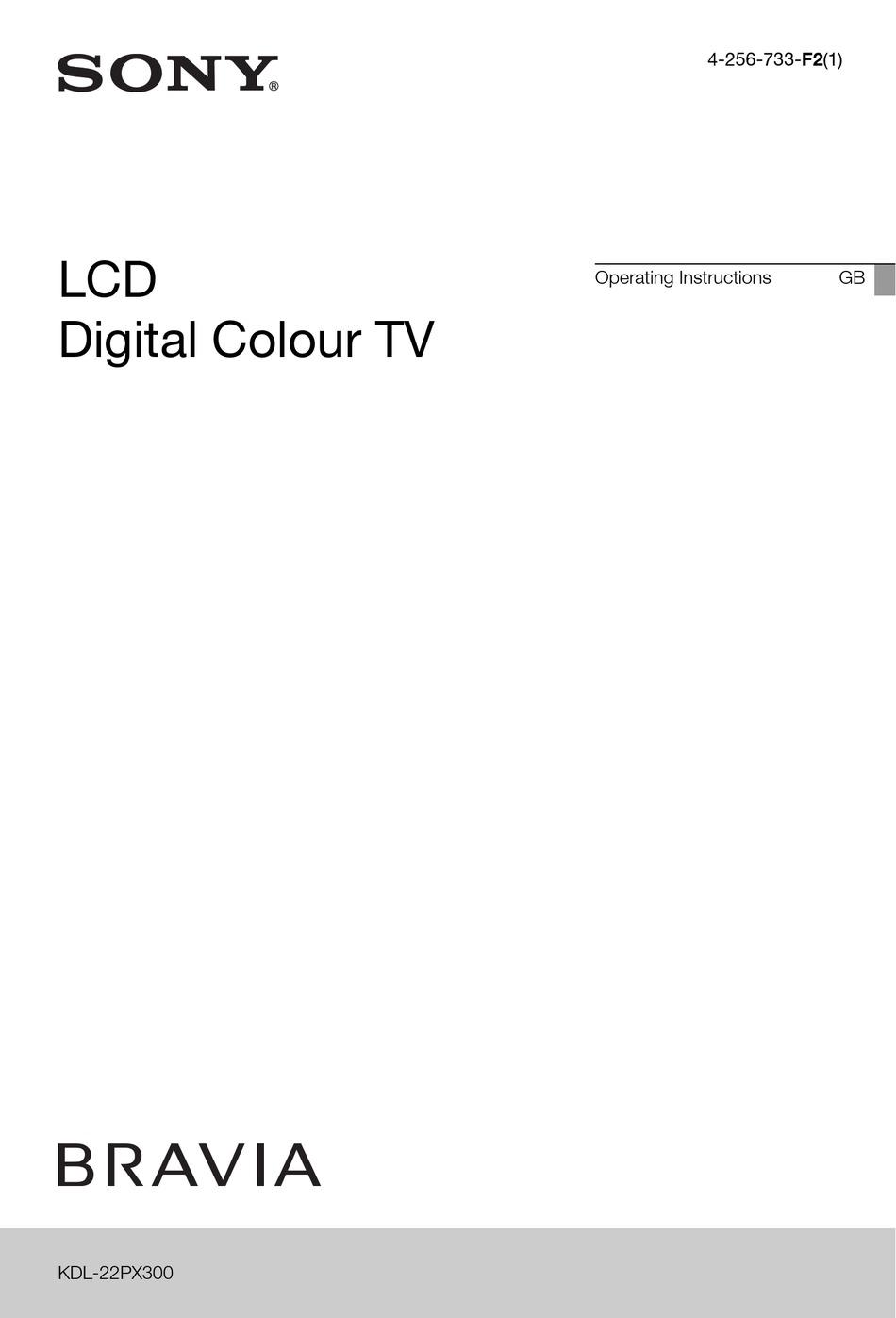 SONY BRAVIA 4-256-733-F2(1) OPERATING INSTRUCTIONS MANUAL Pdf Download