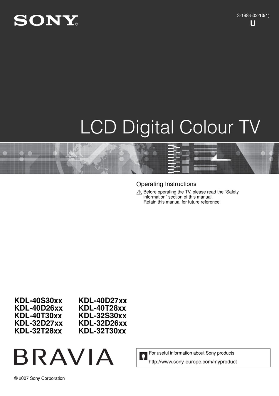 SONY BRAVIA KDL-32D26 SERIES OPERATING INSTRUCTIONS MANUAL Pdf Download ...