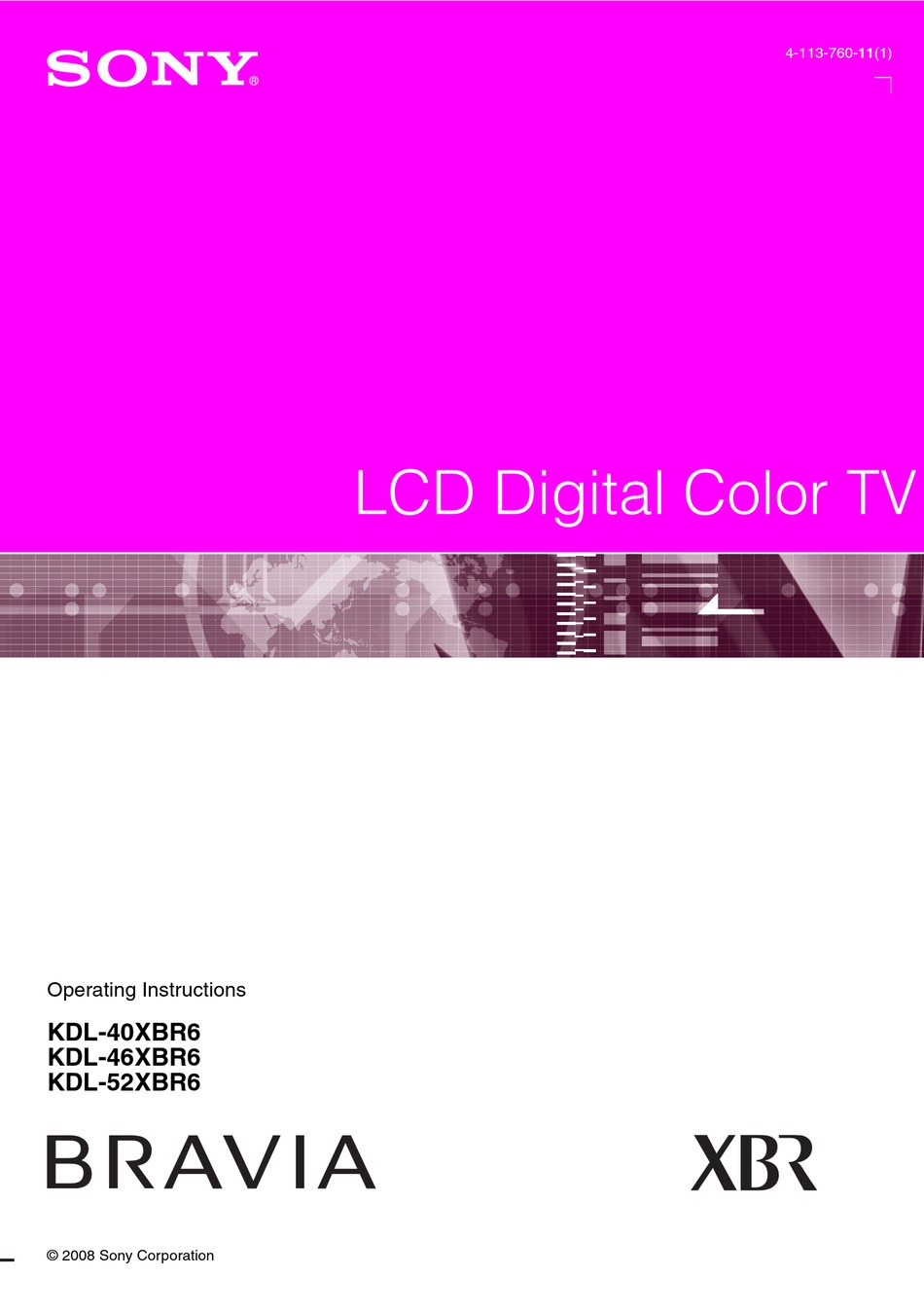 SONY BRAVIA KDL-40XBR6 OPERATING INSTRUCTIONS MANUAL Pdf Download