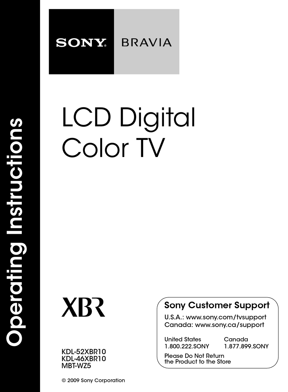 SONY BRAVIA XBR KDL46XBR10 OPERATING INSTRUCTIONS MANUAL Pdf Download