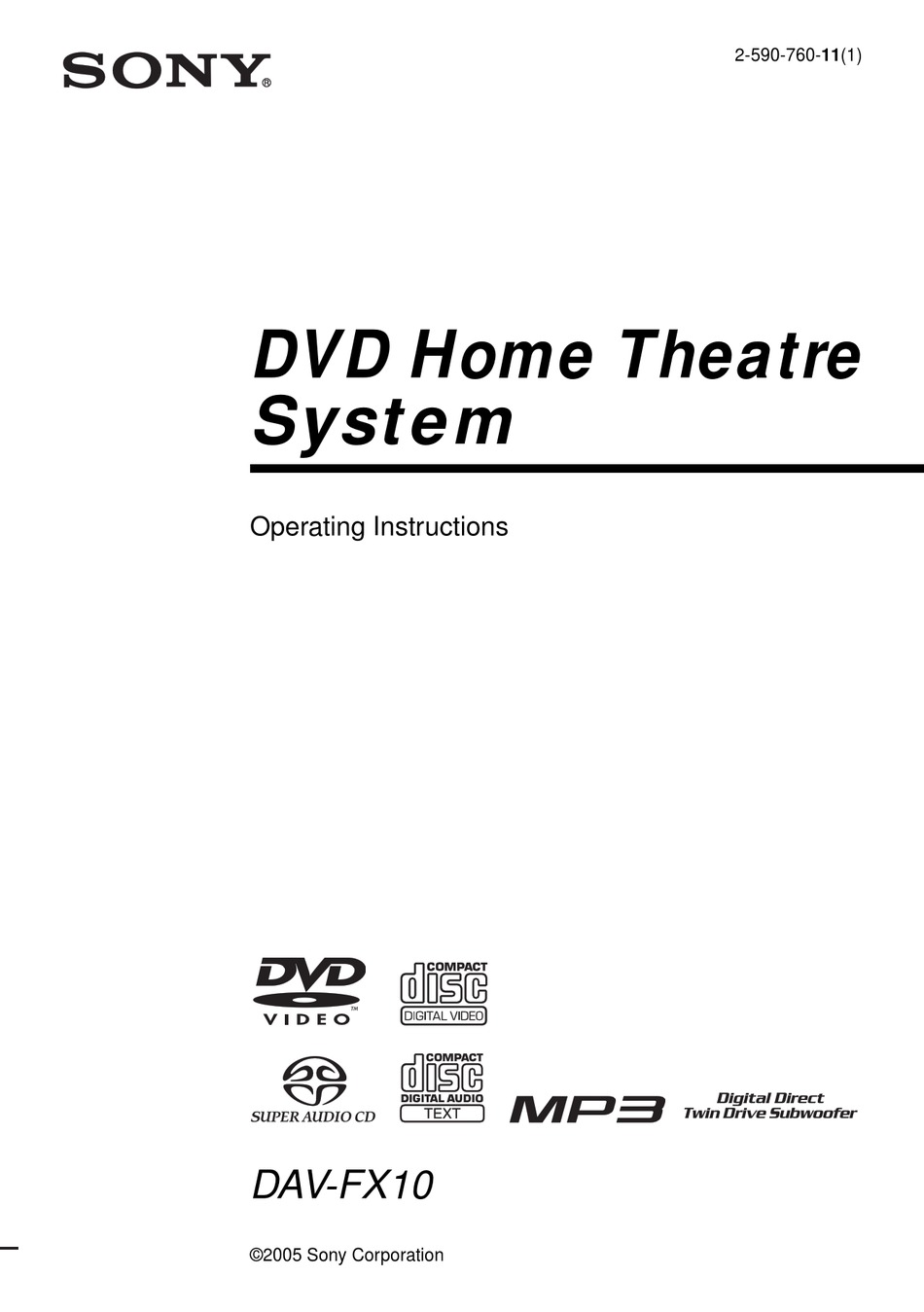 SONY DAV-FX10 OPERATING INSTRUCTIONS MANUAL Pdf Download | ManualsLib