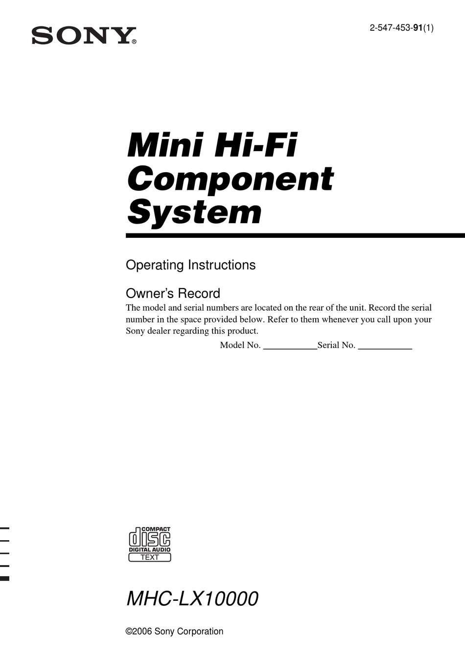 SONY MHCLX10000 OPERATING INSTRUCTIONS (MHCLX10000) OPERATING