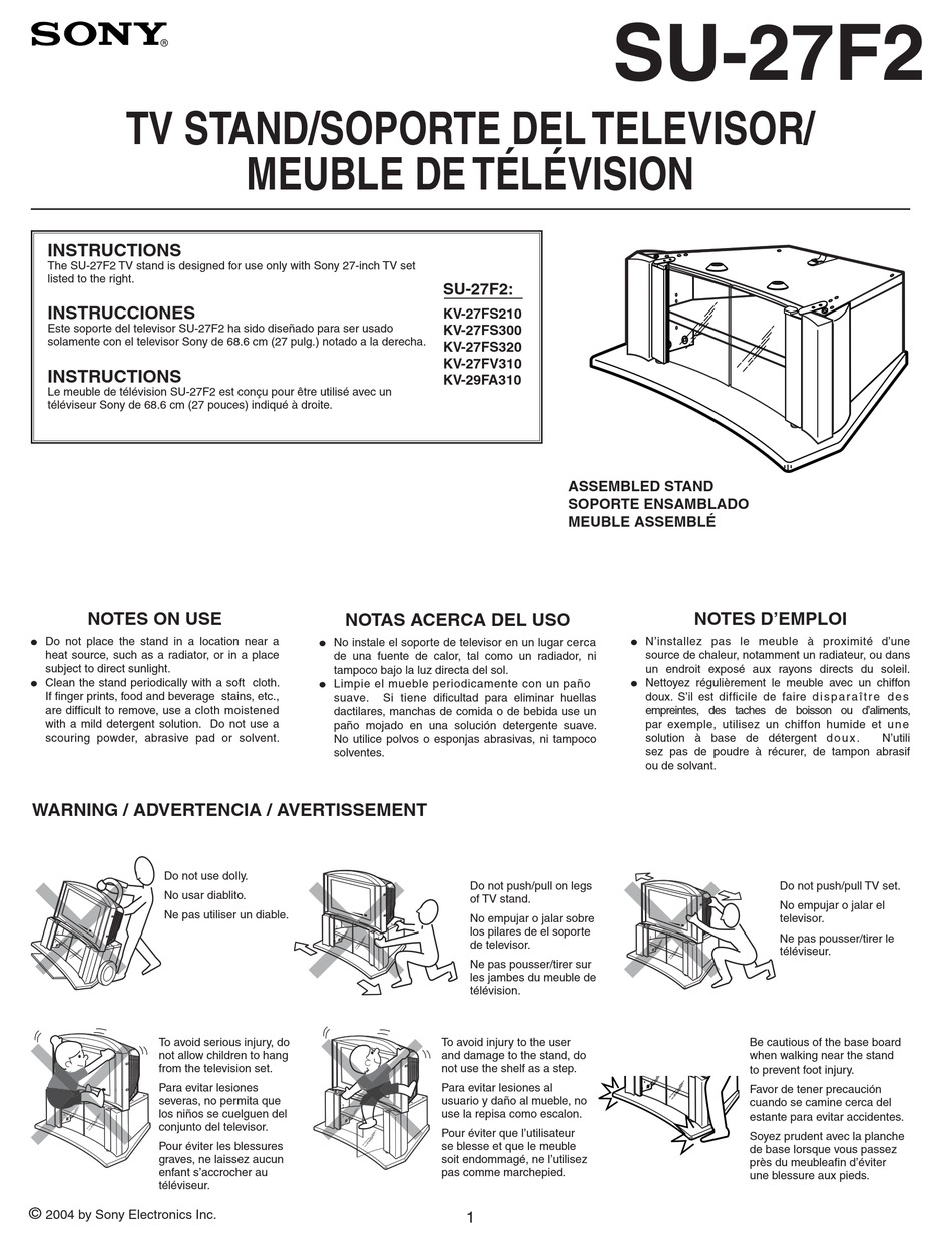 SONY SU-27F2 INSTRUCTIONS: TV STAND (PRIMARY MANUAL) INSTRUCTIONS