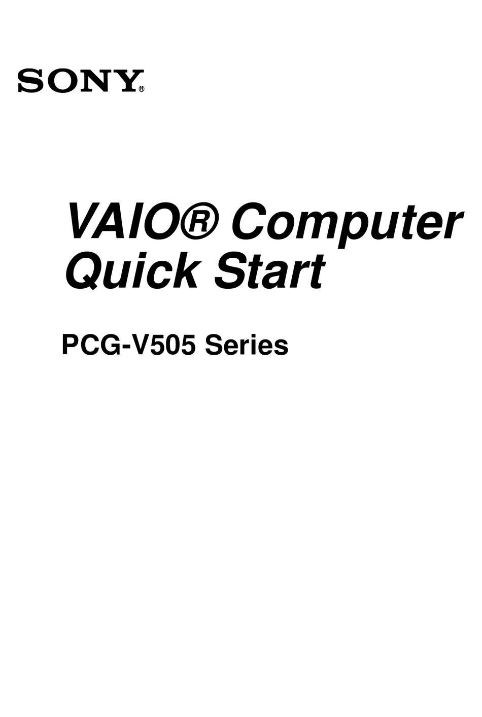 SONY VAIO PCG-V505 SERIES QUICK START MANUAL Pdf Download | ManualsLib
