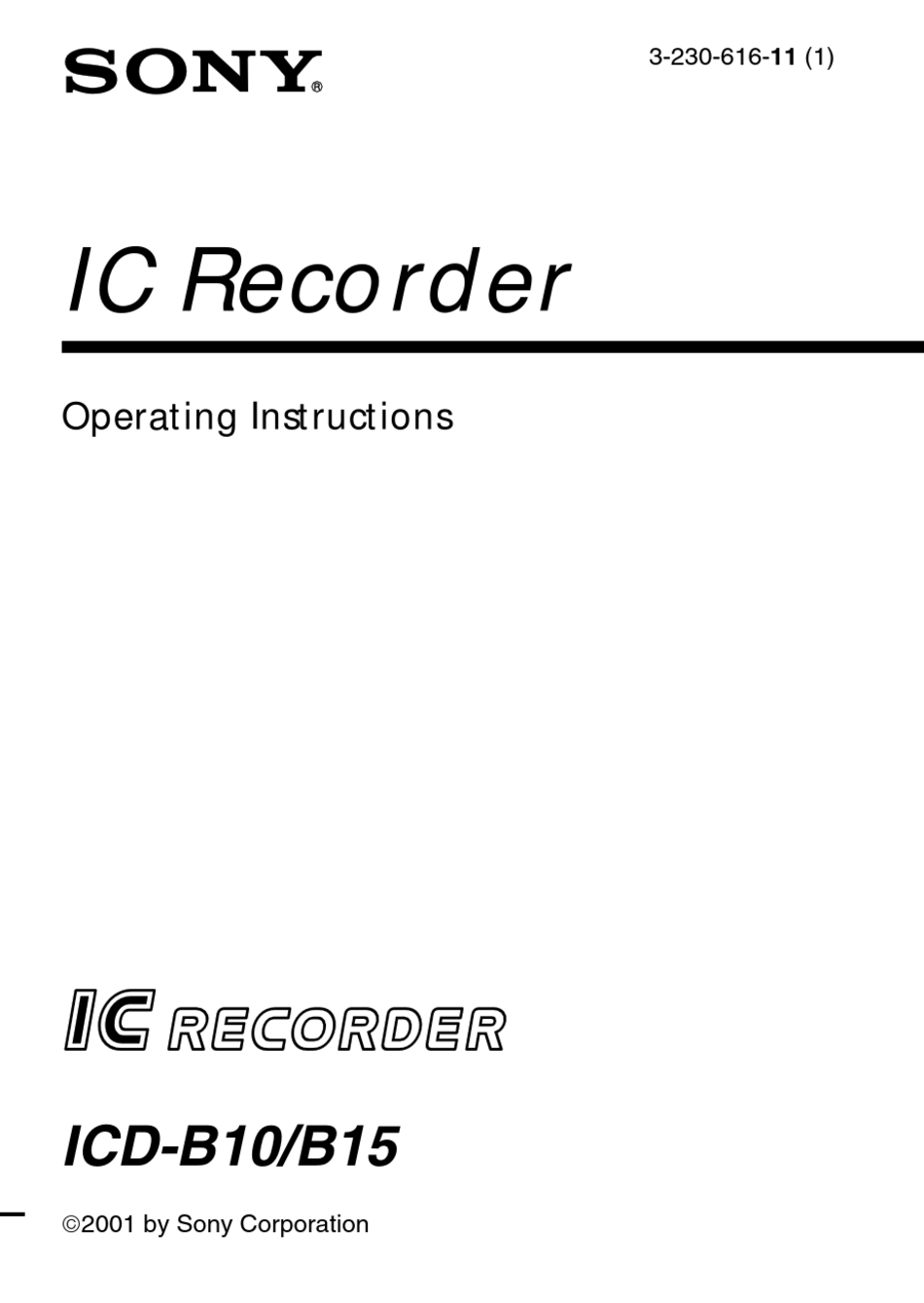 SONY ICD-B10 OPERATING INSTRUCTIONS MANUAL Pdf Download | ManualsLib