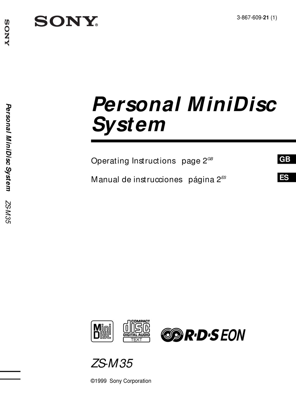 SONY MINIDISC ZSM35 OPERATING INSTRUCTIONS MANUAL Pdf Download
