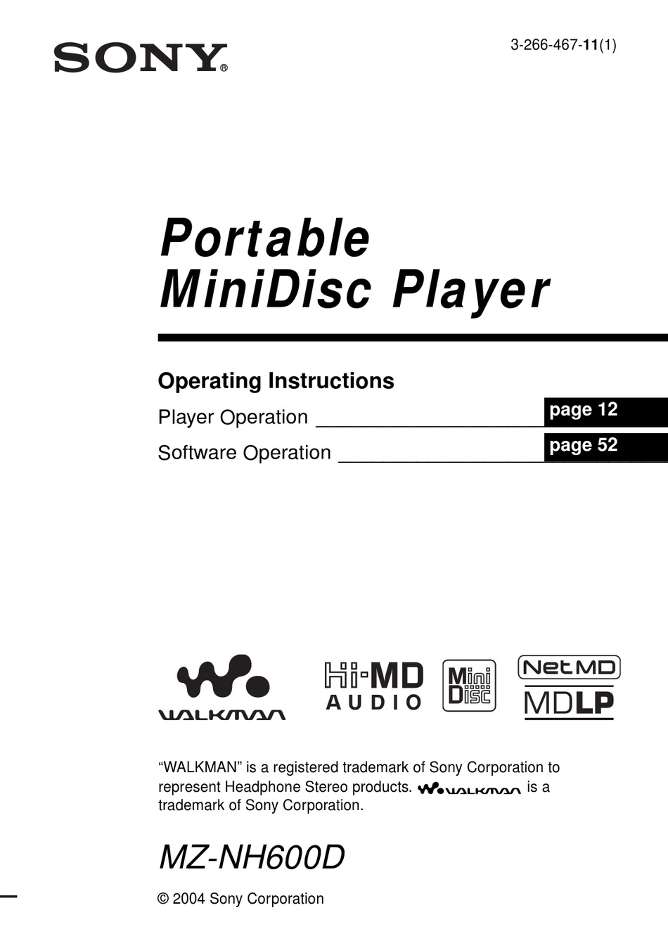 SONY MZ-NH600D OPERATING INSTRUCTIONS MANUAL Pdf Download | ManualsLib