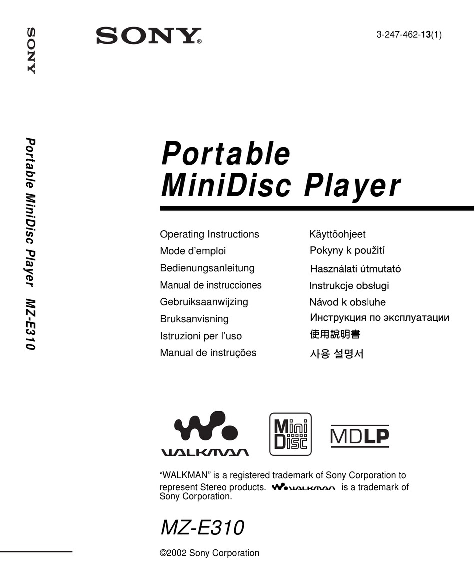 SONY WALKMAN MZ-E310 OPERATING INSTRUCTIONS MANUAL Pdf Download ...