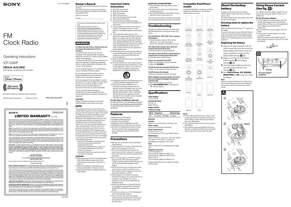 SONY ICF C05IP OPERATING INSTRUCTIONS Pdf Download | ManualsLib