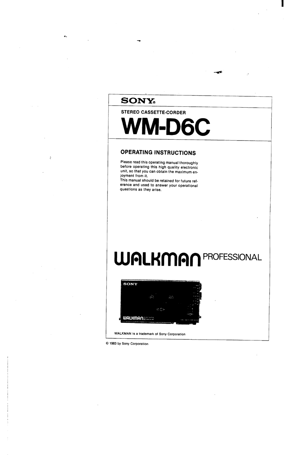 Sony Walkman Wm D6c Operating Instructions Manual Pdf Download Manualslib