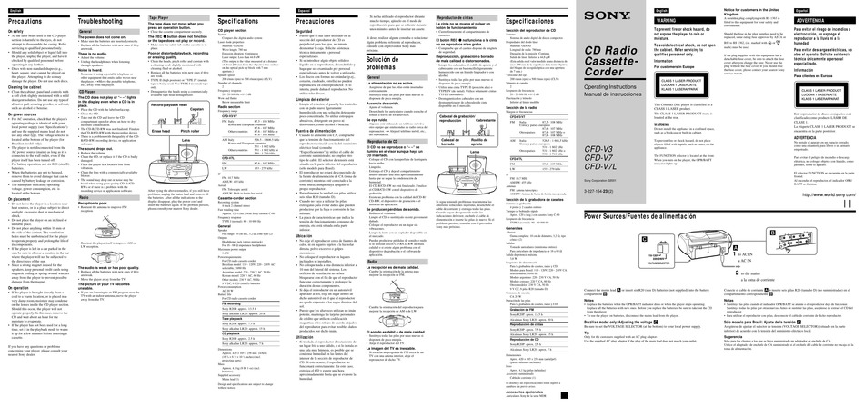 SONY CFD-V3 OPERATING INSTRUCTIONS Pdf Download | ManualsLib