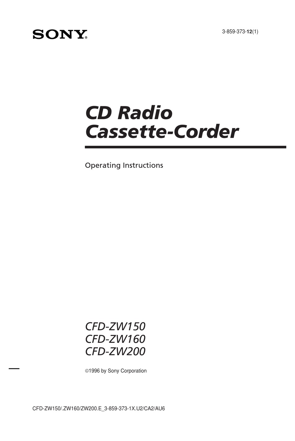 SONY CFD-ZW150 OPERATING INSTRUCTIONS MANUAL Pdf Download | ManualsLib