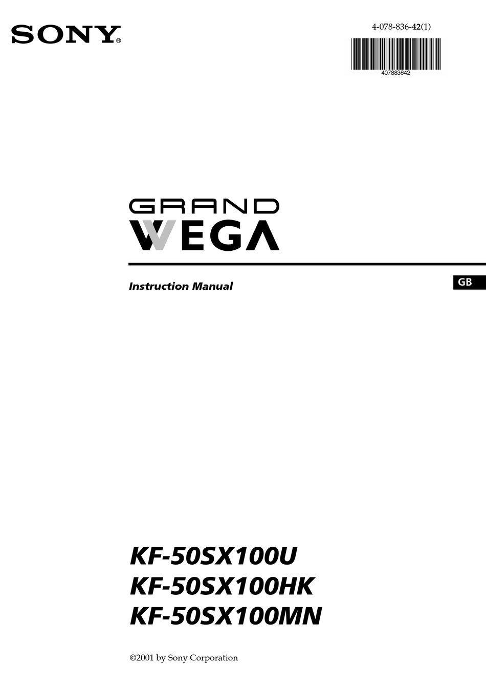 Sony Grand Wega Kf 50sx100hk Instruction Manual Pdf Download Manualslib