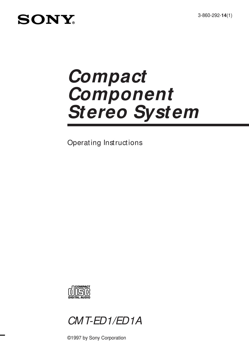 #1286 CMT Sony Manuale di Istruzioni Cmt ED1/ED1A Componente Sistema 