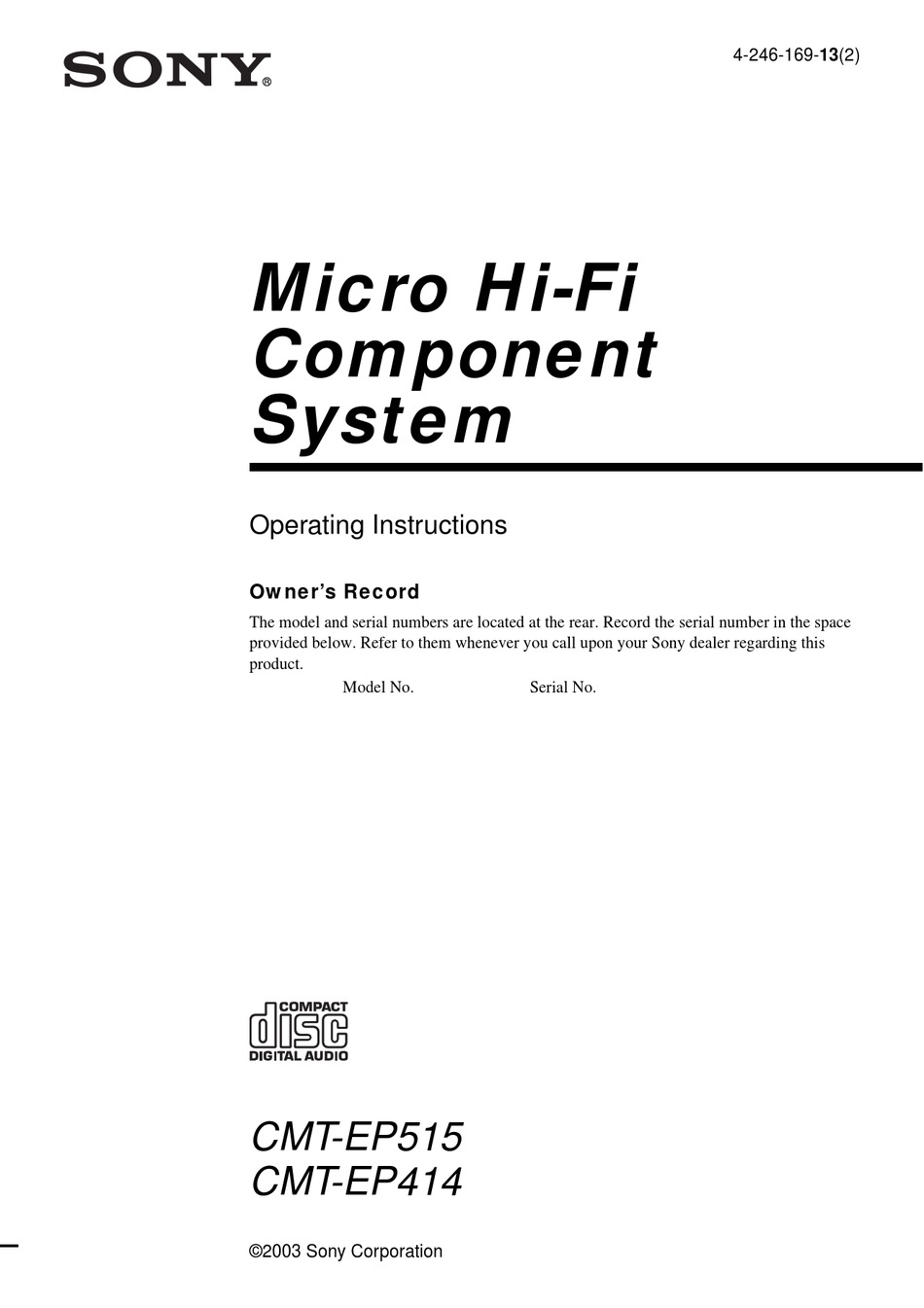#2260 Manuale di istruzioni Sony CMT ep515/ep414 component system 