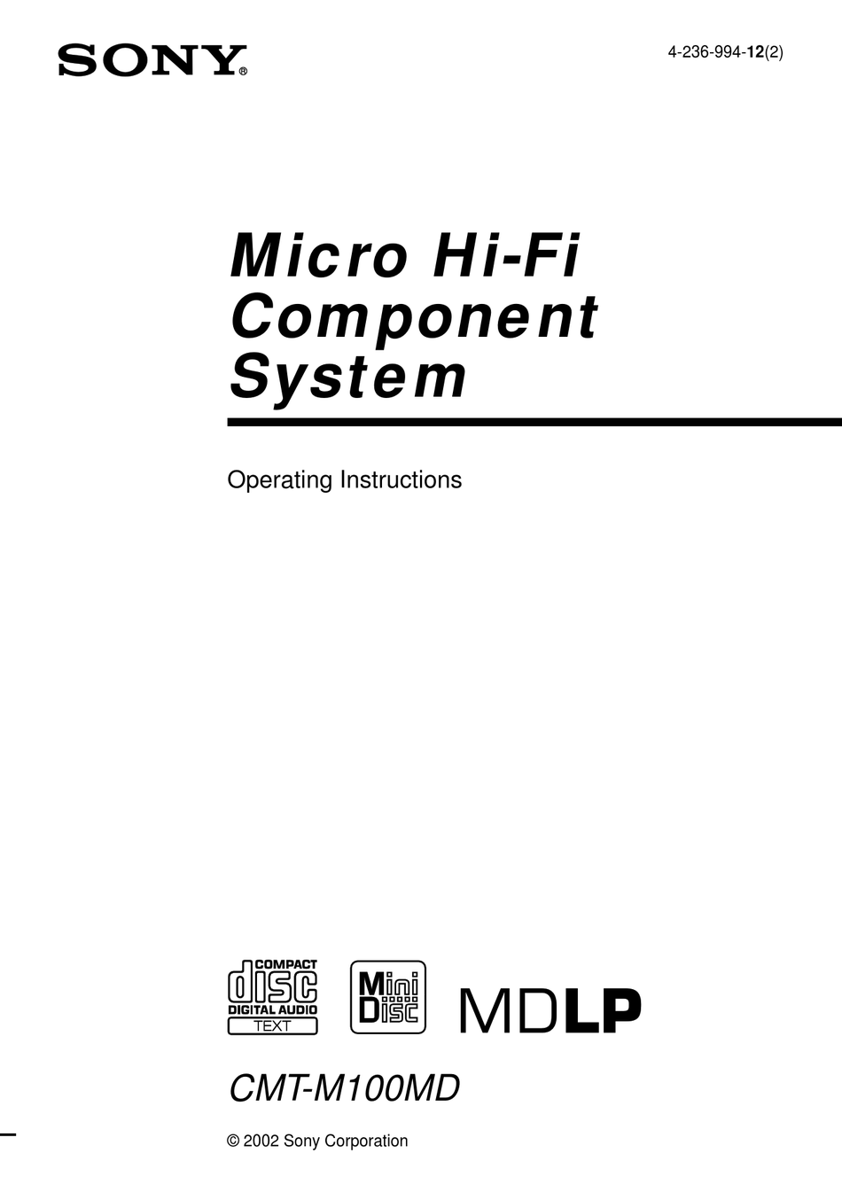 Sony CMT-M100MD Micro da Scaffale Stereo Hi-Fi sistema CD MINIDISC TAPE Tuner BSM 