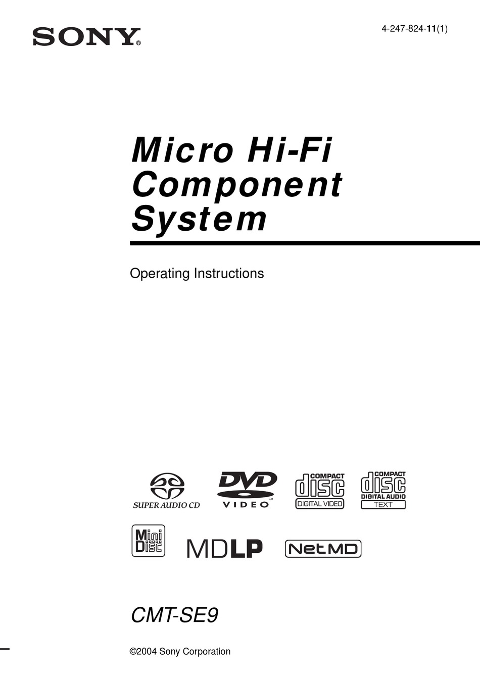 Specifications - Sony CMT-SE9 Operating Instructions Manual [Page