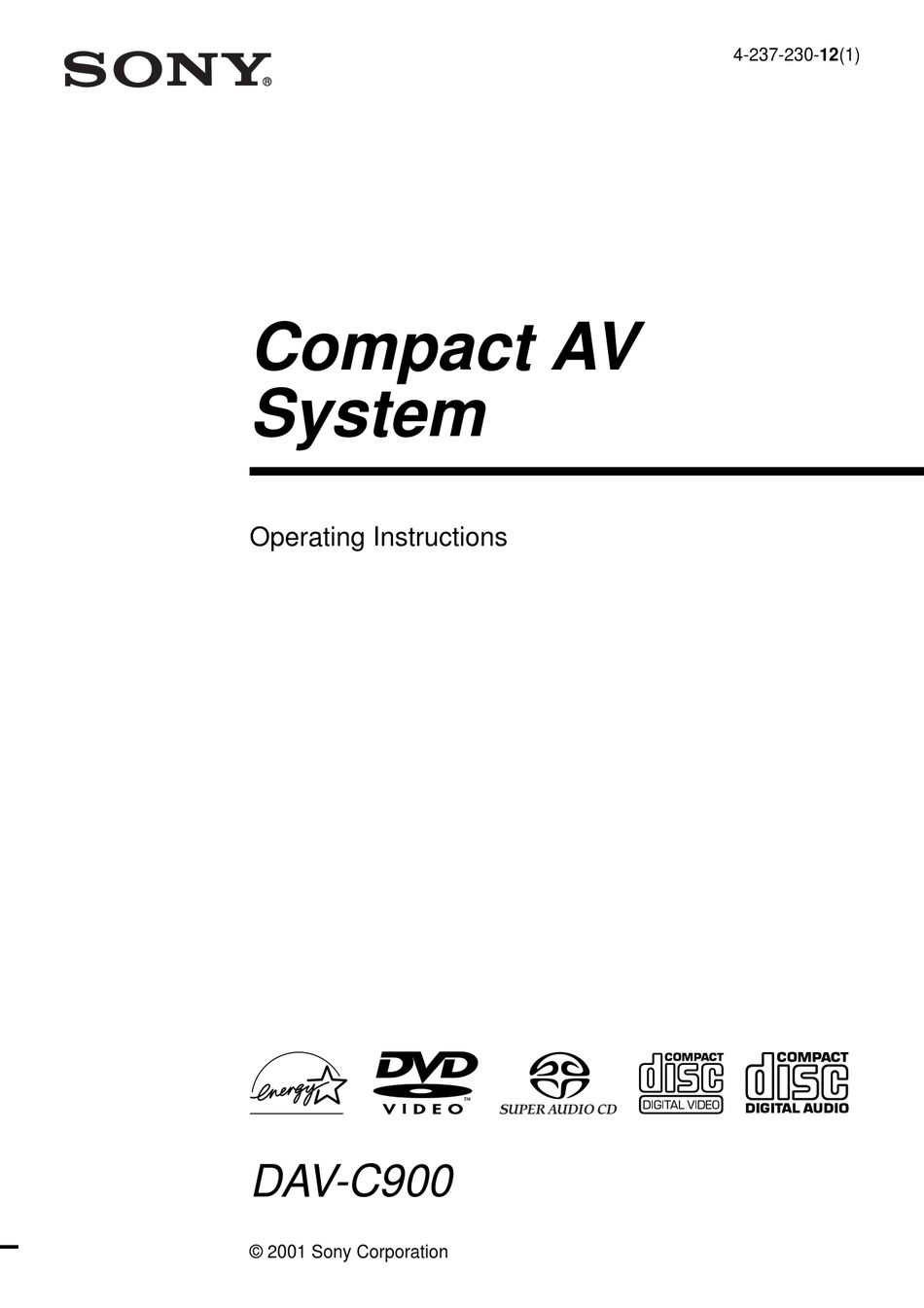 SONY DAVC900 OPERATING INSTRUCTIONS MANUAL Pdf Download ManualsLib