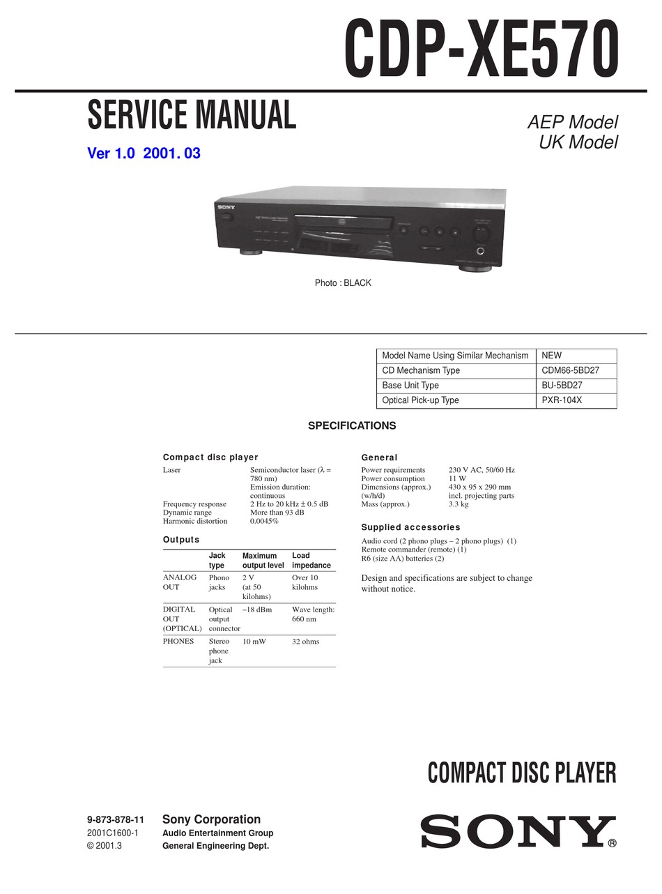 Sony Cdp Xe570 Service Manual Pdf Download Manualslib