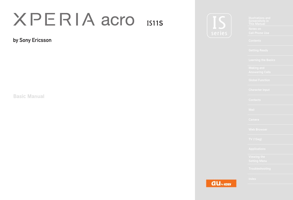 SONY ERICSSON XPERIA ACRO IS11S BASIC MANUAL Pdf Download | ManualsLib