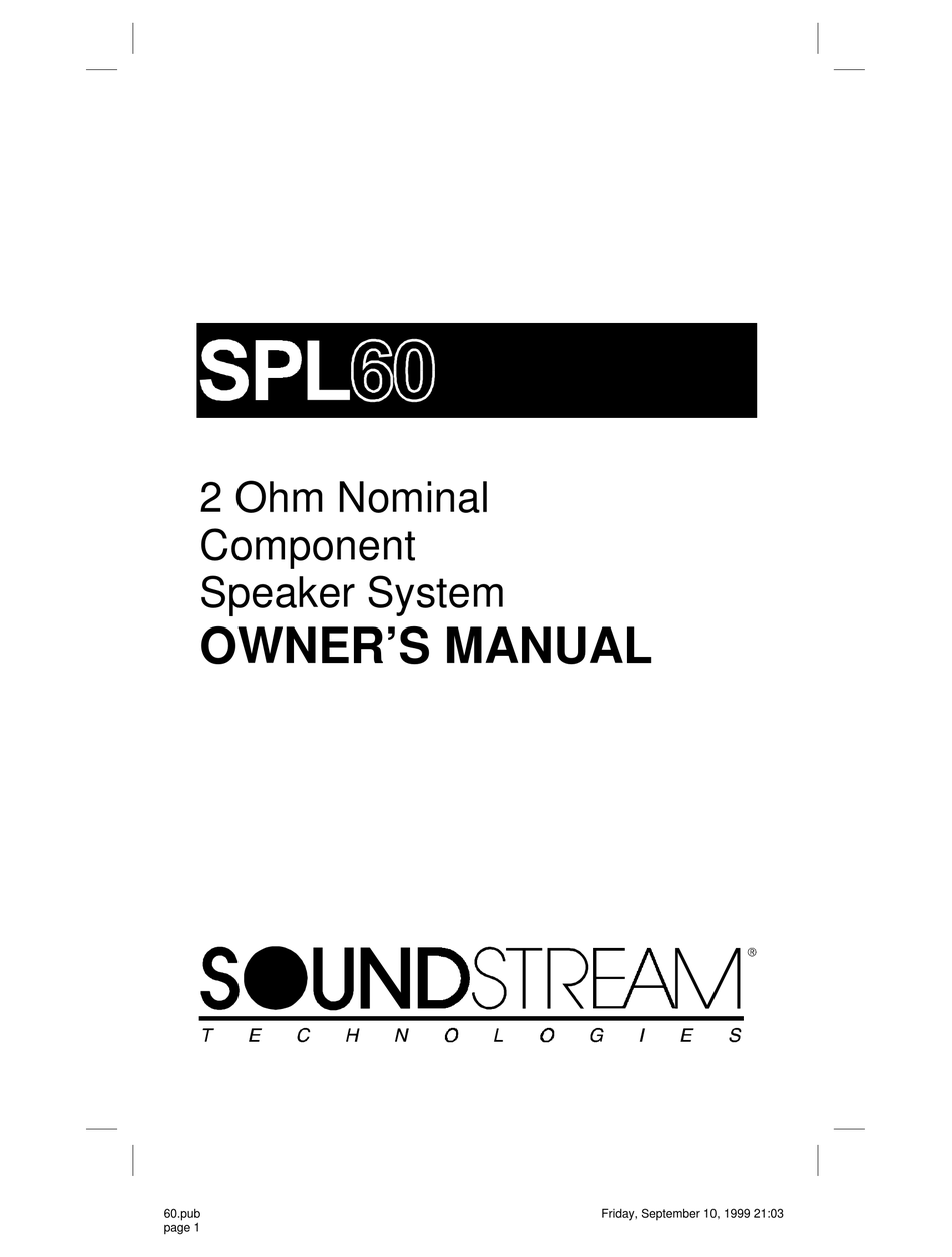 SOUNDSTREAM SPL 60 OWNER'S MANUAL Pdf Download ManualsLib