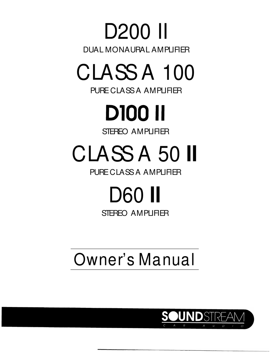 SOUNDSTREAM D200 II OWNER'S MANUAL Pdf Download ManualsLib