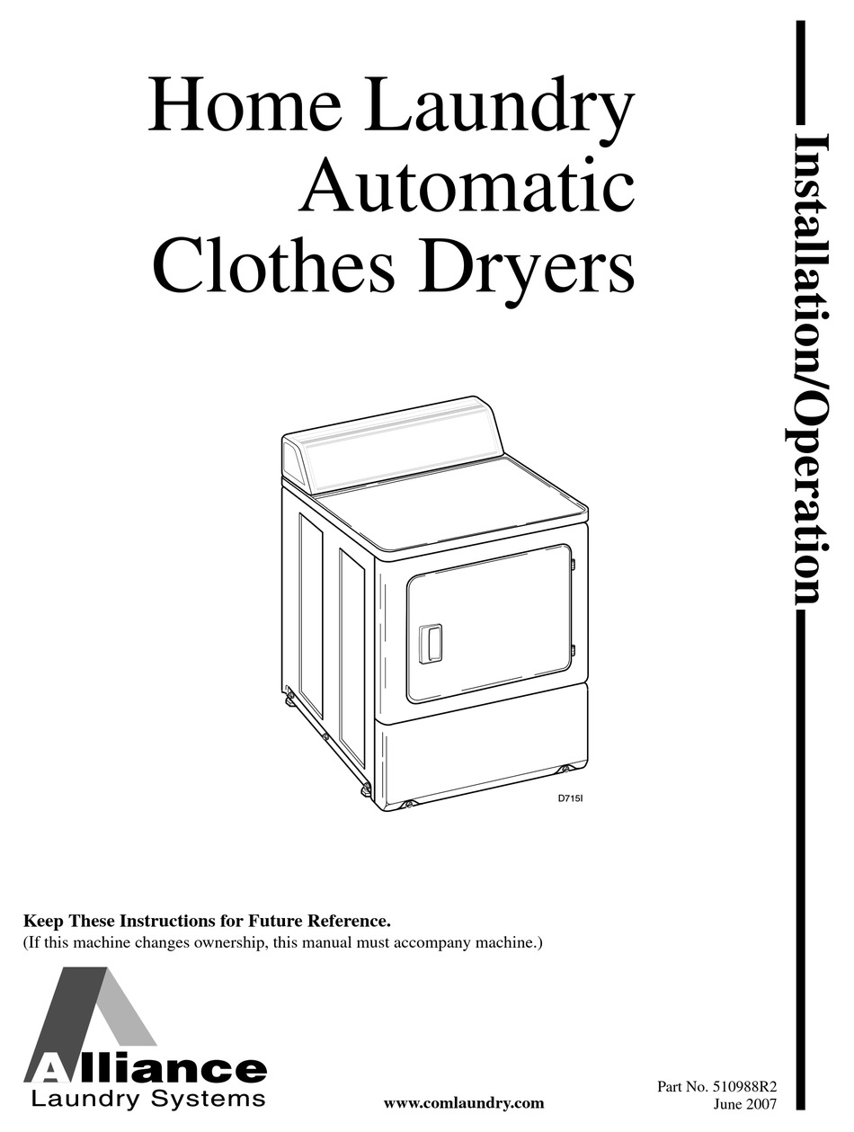 ALLIANCE LAUNDRY SYSTEMS LES37A*F INSTALLATION & OPERATING MANUAL Pdf