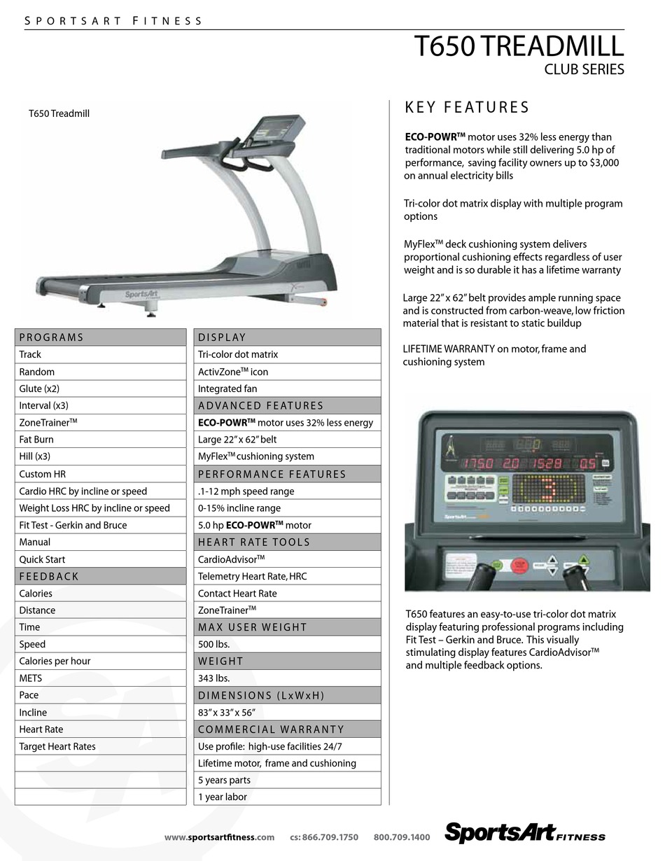 SPORTSART FITNESS T650 SPECIFICATIONS Pdf Download ManualsLib