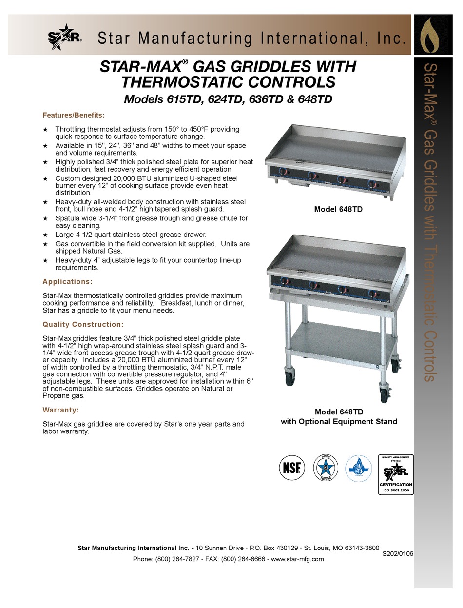 STAR MANUFACTURING STARMAX 0106 SPECIFICATION SHEET Pdf Download