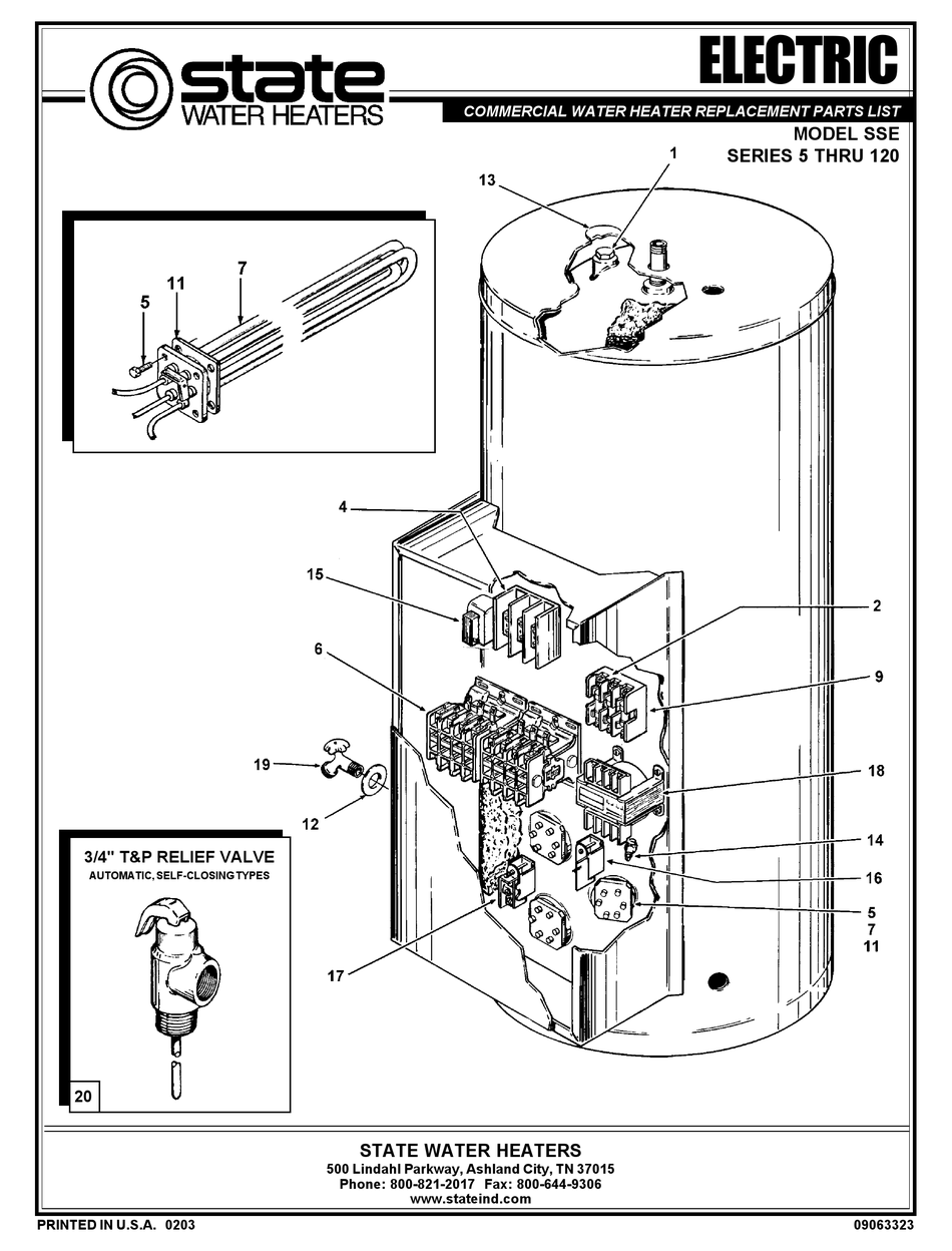 STATE WATER HEATERS 5 THRU 120 REPLACEMENT PARTS LIST Pdf Download