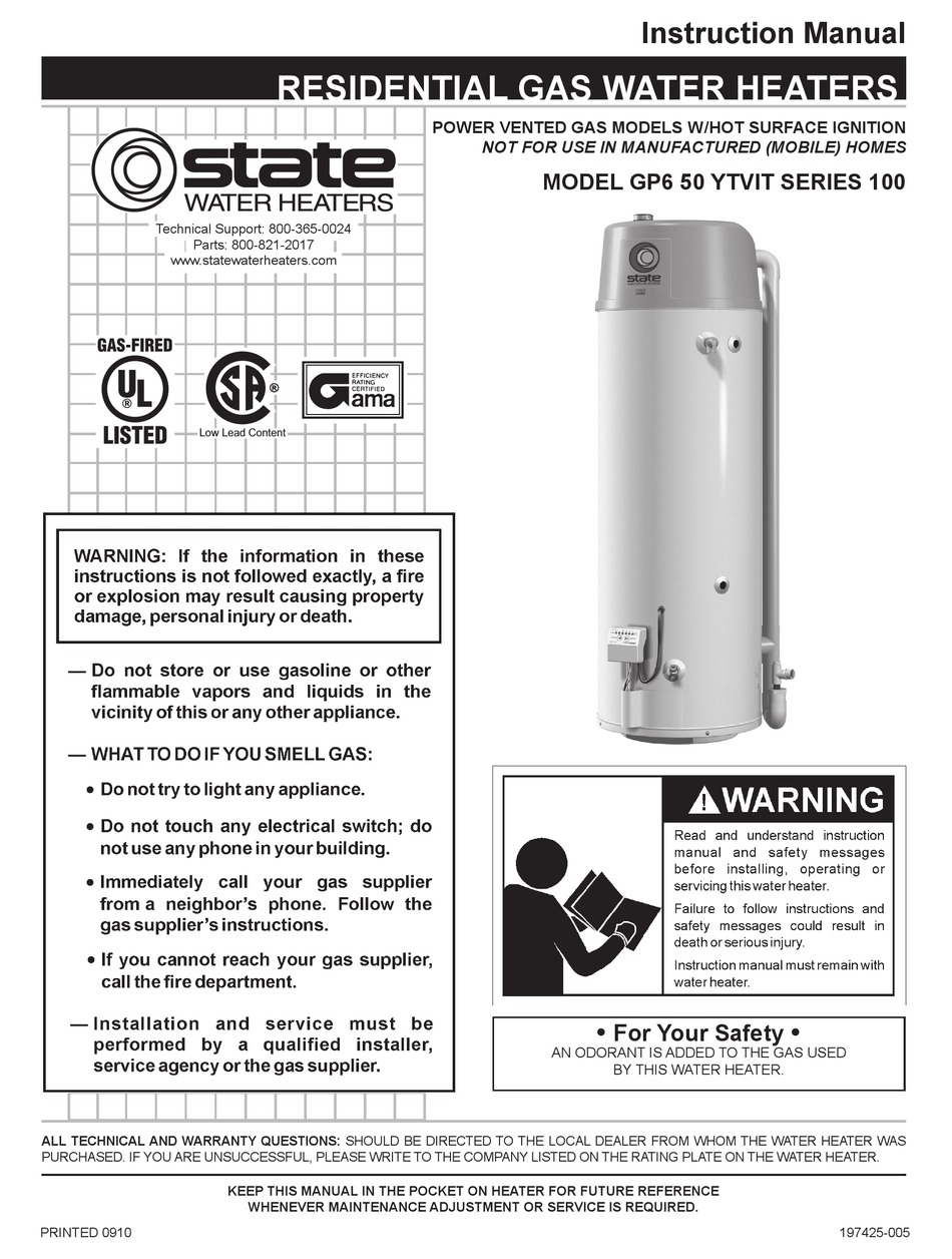 STATE WATER HEATERS GP6 50 INSTRUCTION MANUAL Pdf Download ManualsLib