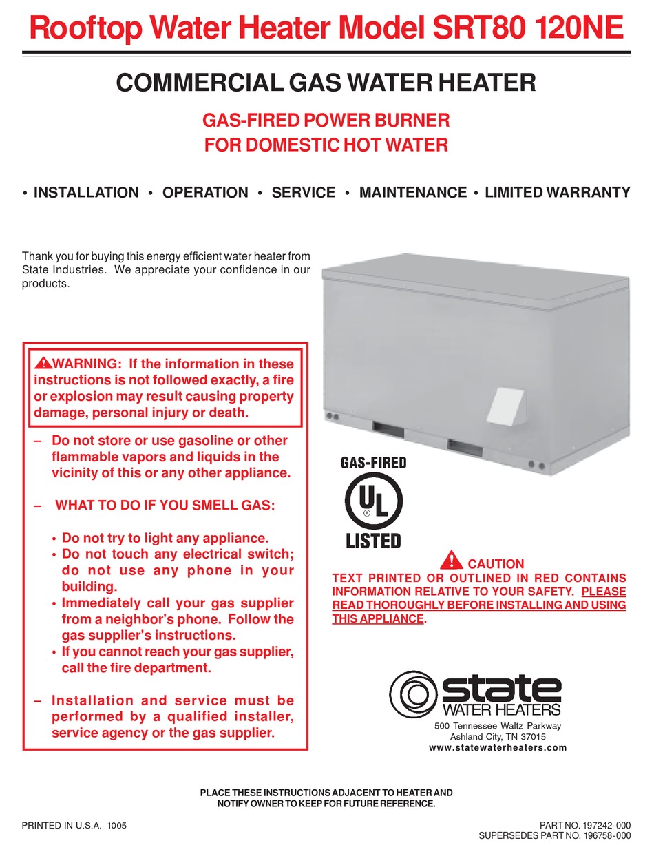 Sequence Of Operation; Error Codes; Fault Conditions - State Water Heaters  ROOFTOP SRT80 120NE Installation u0026 Operation Instruction [Page 21] |  ManualsLib