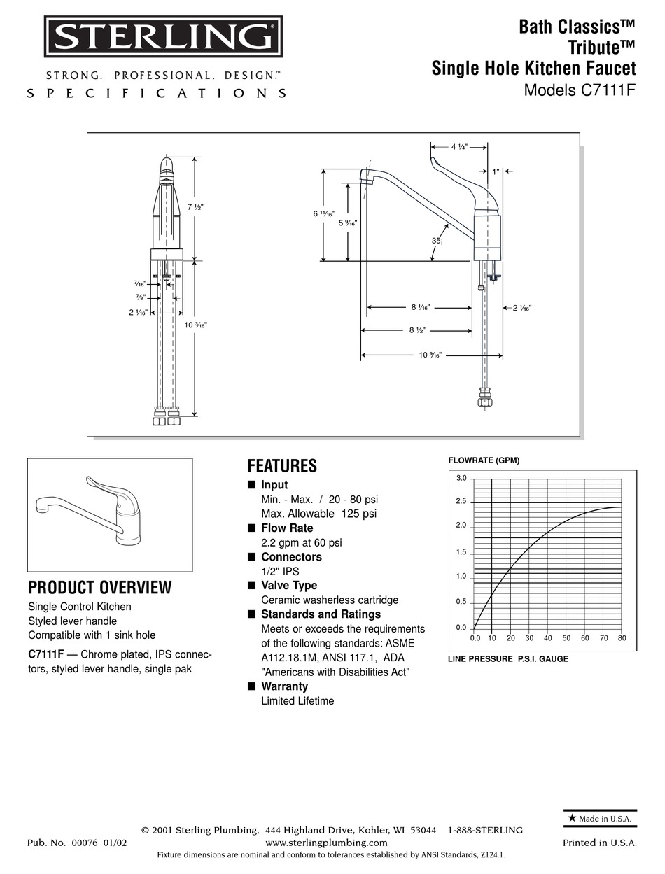 STERLING PLUMBING C7111F SPECIFICATIONS Pdf Download ManualsLib