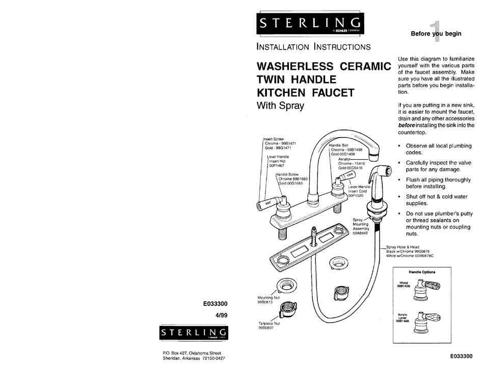 STERLING E033300 INSTALLATION INSTRUCTIONS Pdf Download ManualsLib