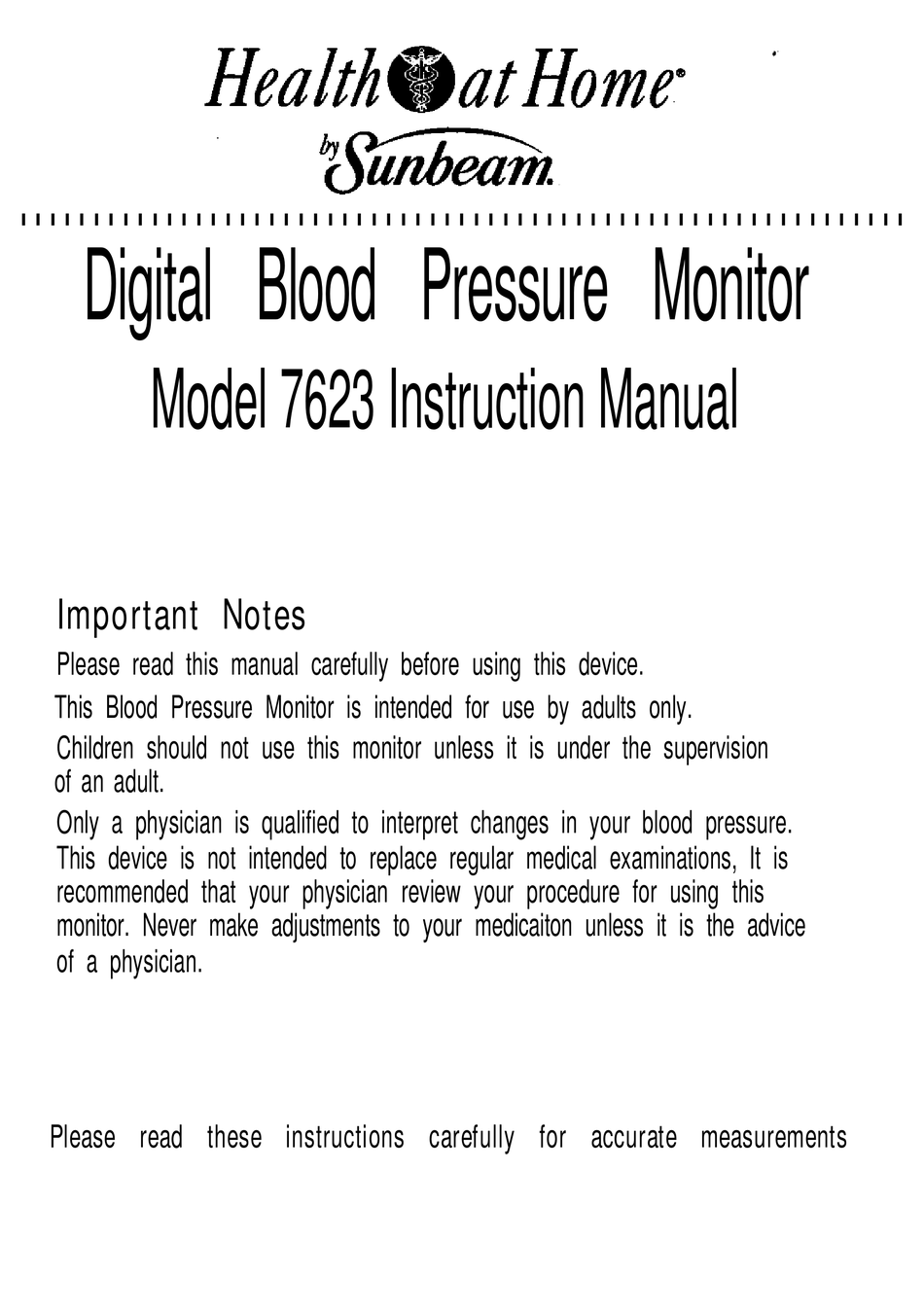 SUNBEAM HEALTH AT HOME 7623 INSTRUCTION MANUAL Pdf Download ManualsLib   Sunbeam Health At Home 7623 