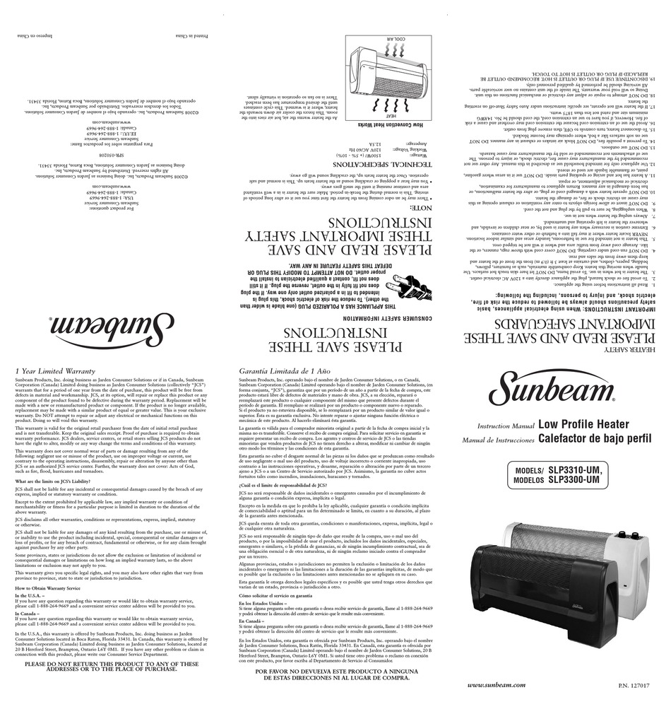 SUNBEAM SLP3300 INSTRUCTION MANUAL Pdf Download ManualsLib