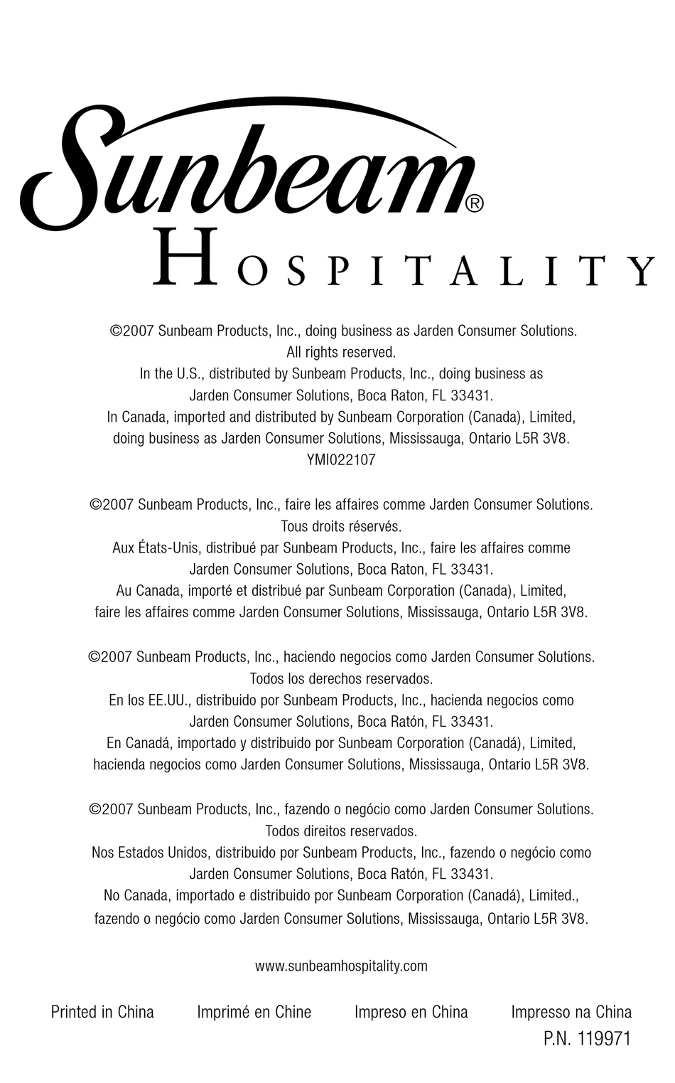 SUNBEAM HOSPITALITY 1637 INSTRUCTION MANUAL Pdf Download ManualsLib