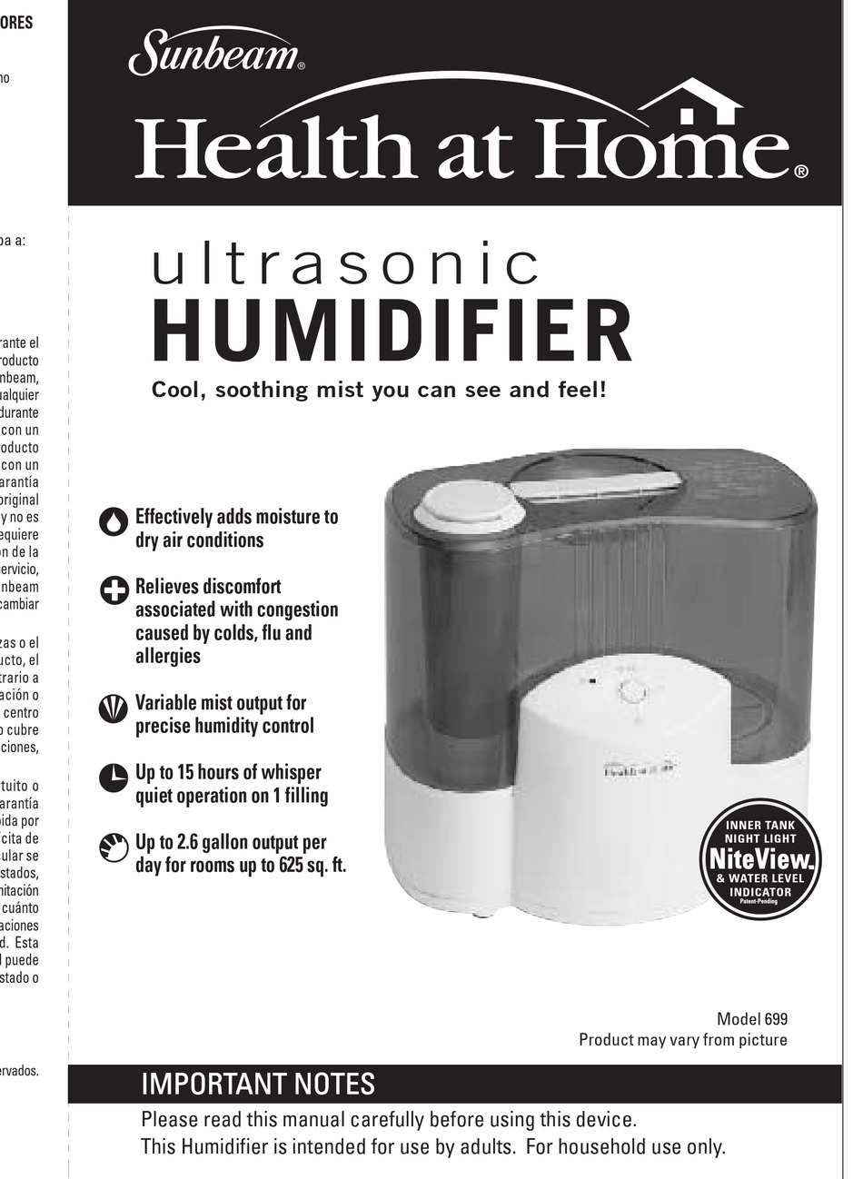 SUNBEAM HUMIDIFIERCOOL OWNER'S MANUAL Pdf Download | ManualsLib