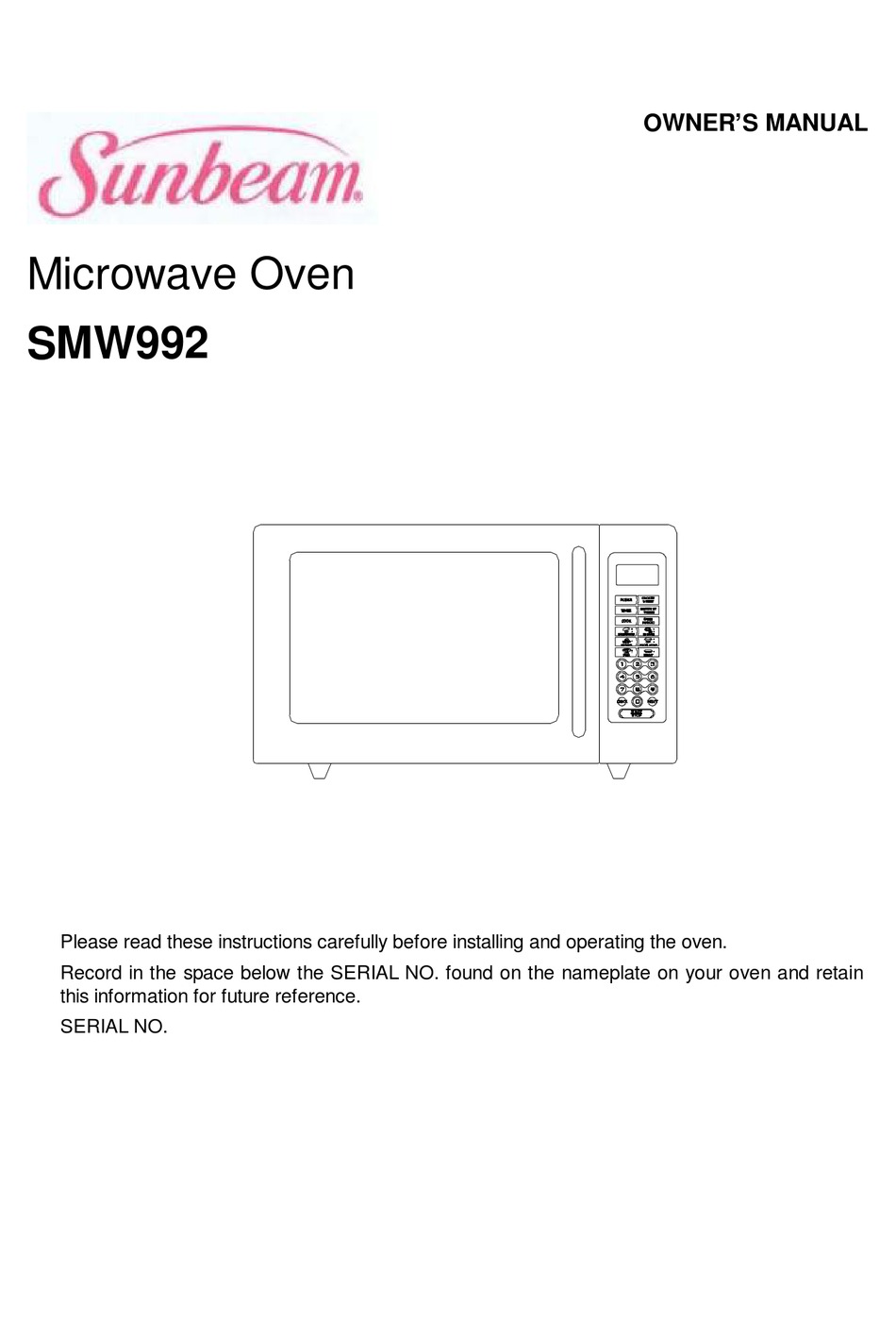 SUNBEAM SMW992 OWNER'S MANUAL Pdf Download ManualsLib