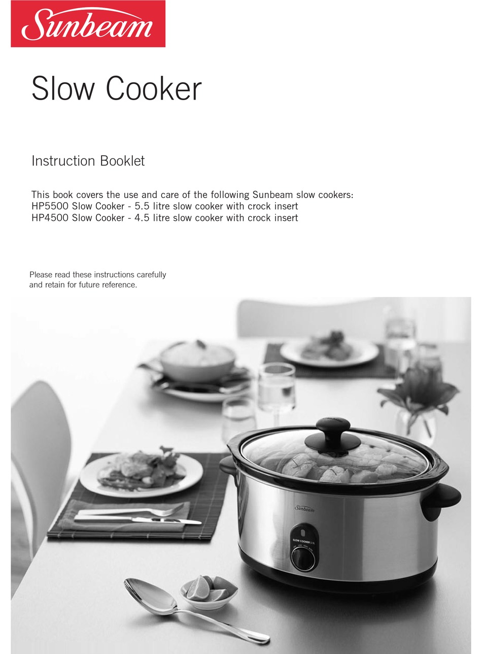 sunbeam slow cooker hp005 manual