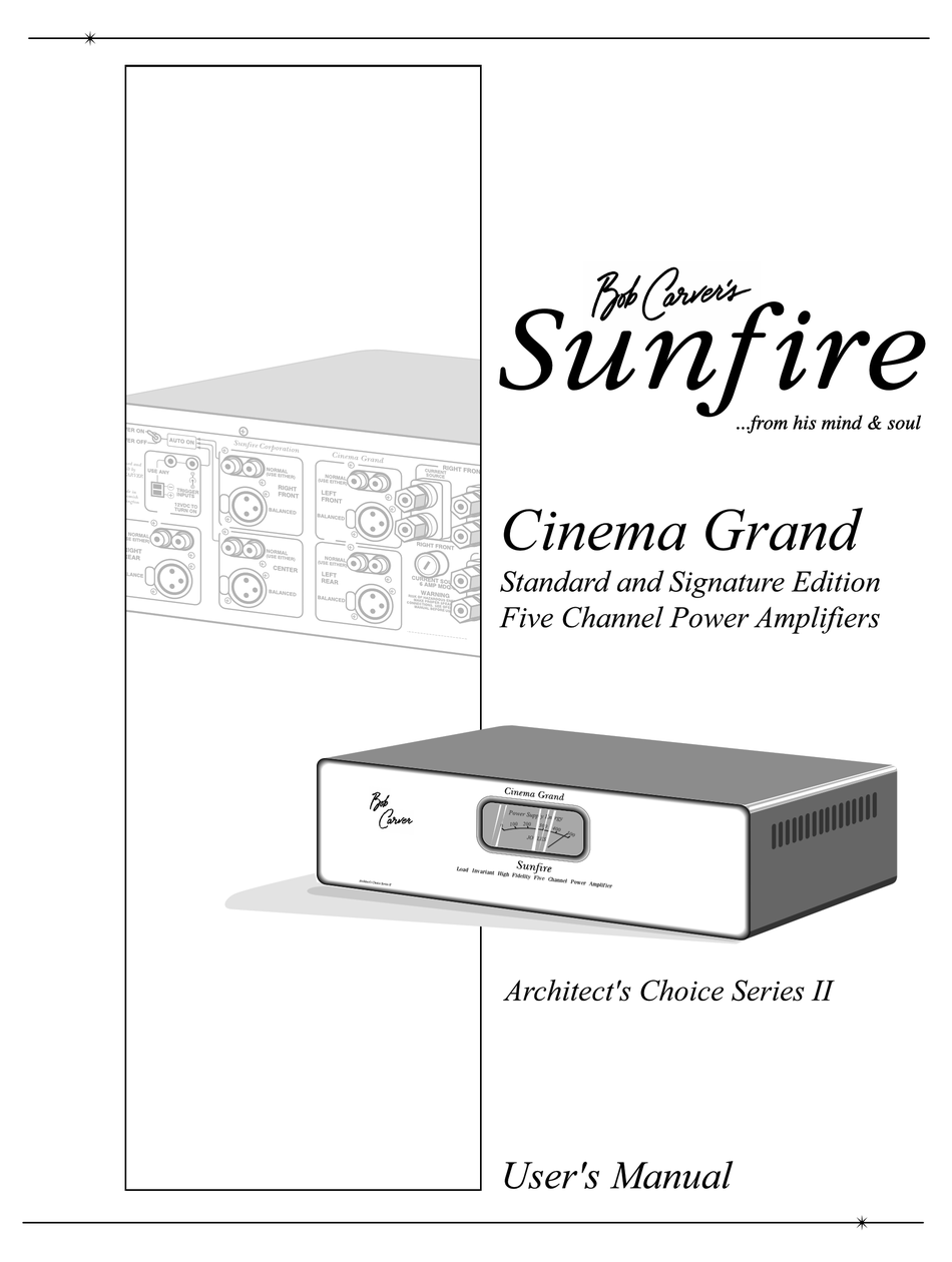 Sunfire Cinema Grand Series Ii User Manual Pdf Download Manualslib